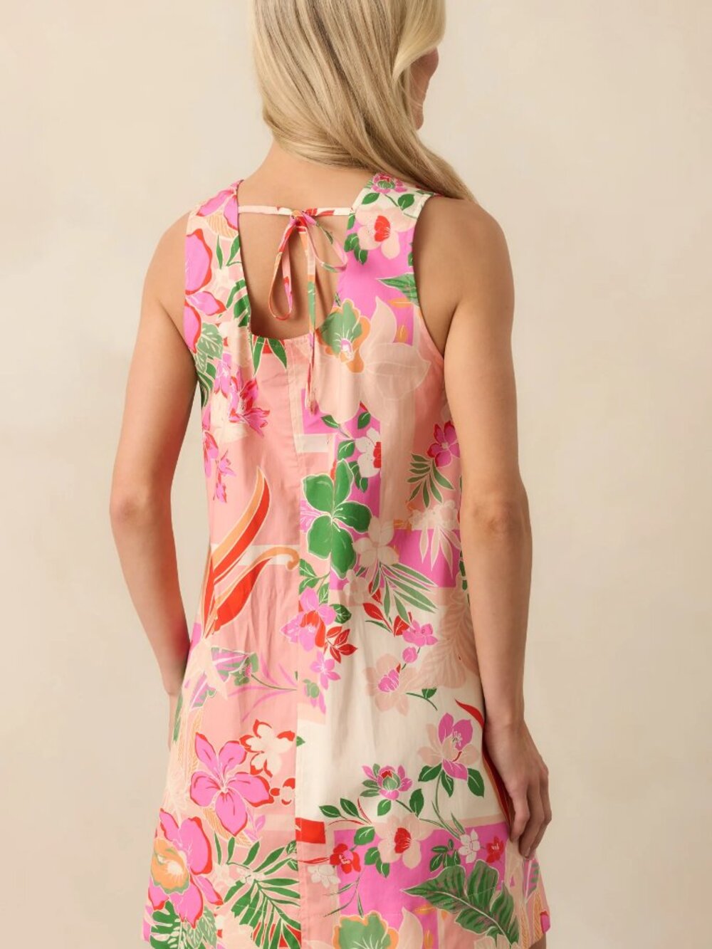 NWT Entro Glow From Within Pink Tropical Floral Cotton Mini Shift Dress Size Med - Picture 2 of 9